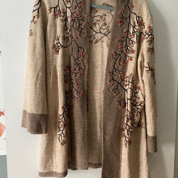 NIC + Zoe gorgeous fall foliage embroidered open cardigan sweater - Picture 4 of 9